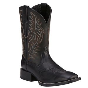 Ariat Men's Sport Black Wide Square Toe Western Boots Size 10.5 EE NEW